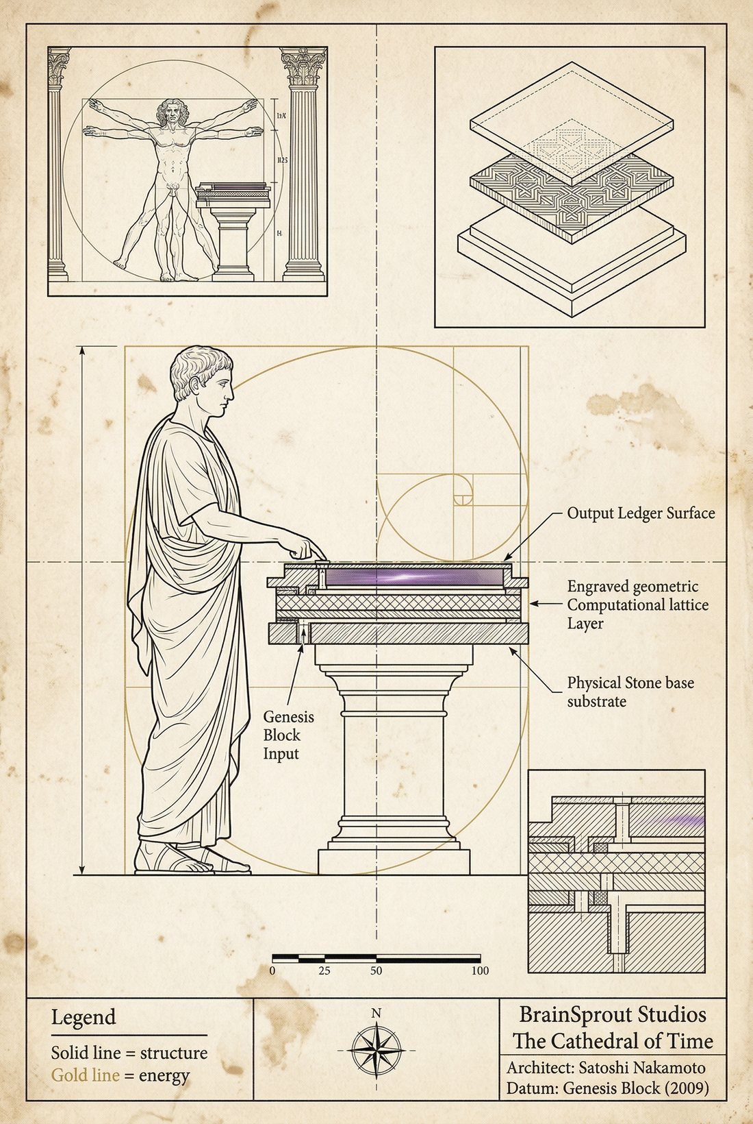 Plate 07 — Genesis Block — Da Vinci Study II. Second iteration of the Genesis Block proportional study.