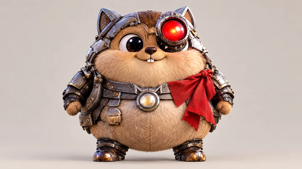 Cyborg Chubster with his steel body, brass chest dome and single red optic