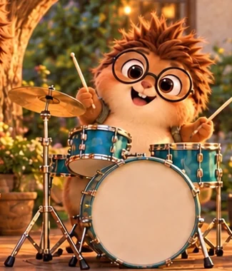 Henry the Chubster with his signature round black glasses and spiky brown hair